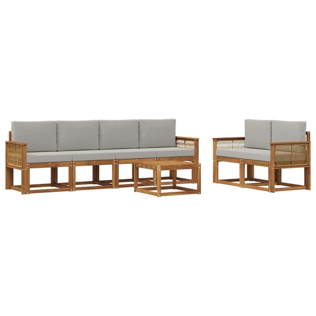 vidaXL Outdoor-Sofagarnitur 7 Stk Natur und Hellgrau Polyester 3385017