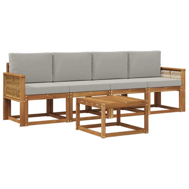vidaXL Outdoor-Sofagarnitur 5 Stk Natur und Hellgrau Polyester 3384977