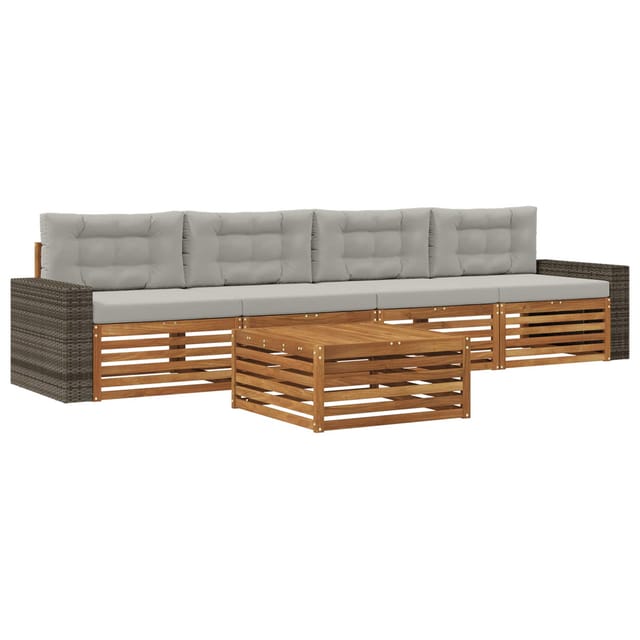 vidaXL Outdoor-Sofagarnitur mit Kissen 5 Stk Natur und Hellgrau 3383009