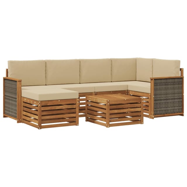 vidaXL Ecksofa Set 6 Stk Natur Massives Akazienholz und Polyester 3384589