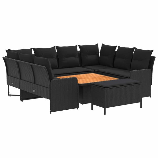 vidaXL Möbelsets mit Kissen 7 Stk Schwarz PE-Rattan 3422188