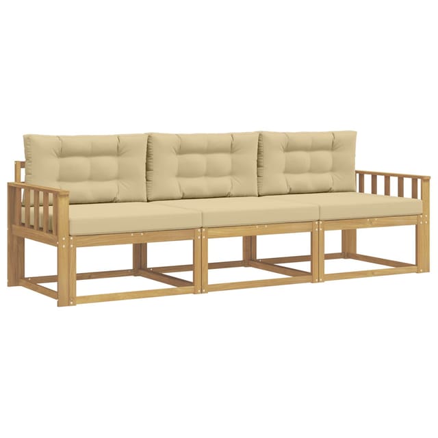 vidaXL Outdoor-Sofagarnitur mit Kissen 3 Stk Weiß und Beige Polyester 3385987