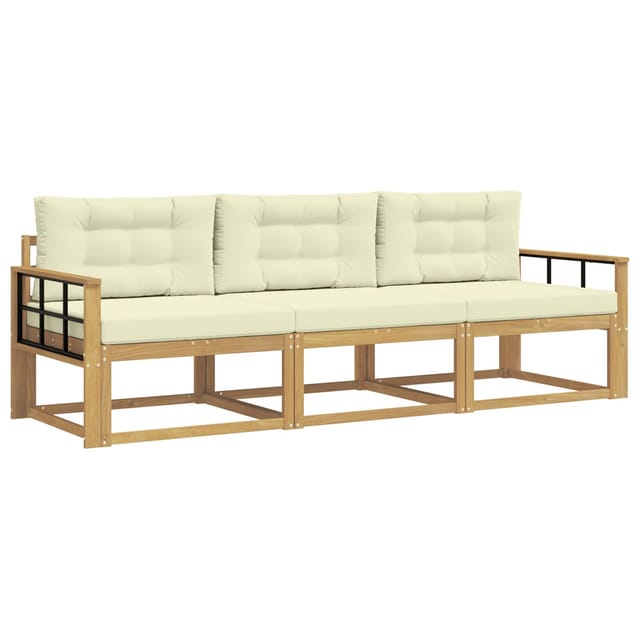 vidaXL Outdoor-Sofagarnitur mit Kissen 3 Stk Weiß und Creme Polyester 3385999