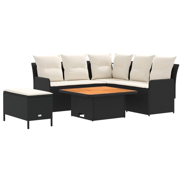 vidaXL Möbelsets mit Kissen 5 Stk Schwarz und Creme PE-Rattan 3422203
