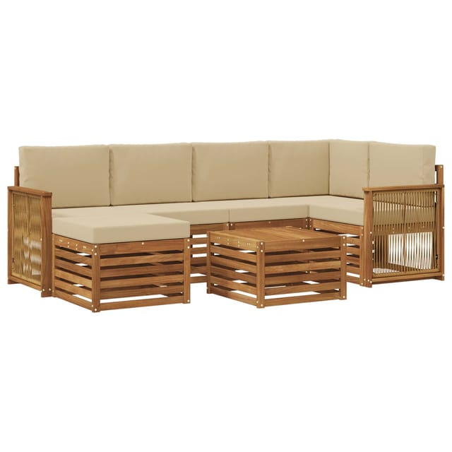 vidaXL Ecksofa Set 6 Stk Natur Massives Akazienholz und Polyester 3384599