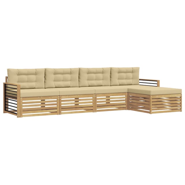 vidaXL Outdoor-Sofagarnitur mit Kissen 5 Stk Weiß und Beige Polyester 3390338