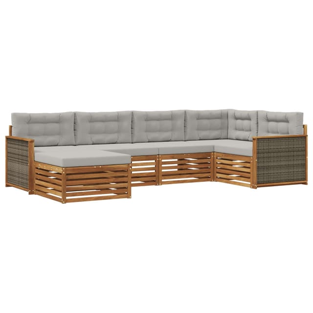 vidaXL Outdoor-Sofagarnitur mit Kissen 6 Stk Natur und Hellgrau 3383559