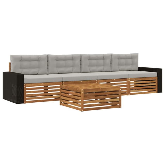 vidaXL Outdoor-Sofagarnitur mit Kissen 5 Stk Natur und Hellgrau 3383004
