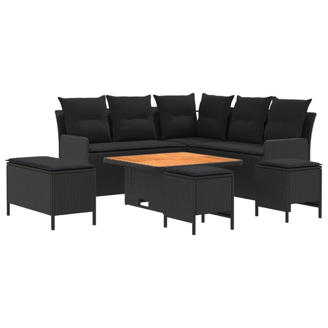 vidaXL Möbelsets mit Kissen 7 Stk Schwarz PE-Rattan 3422209