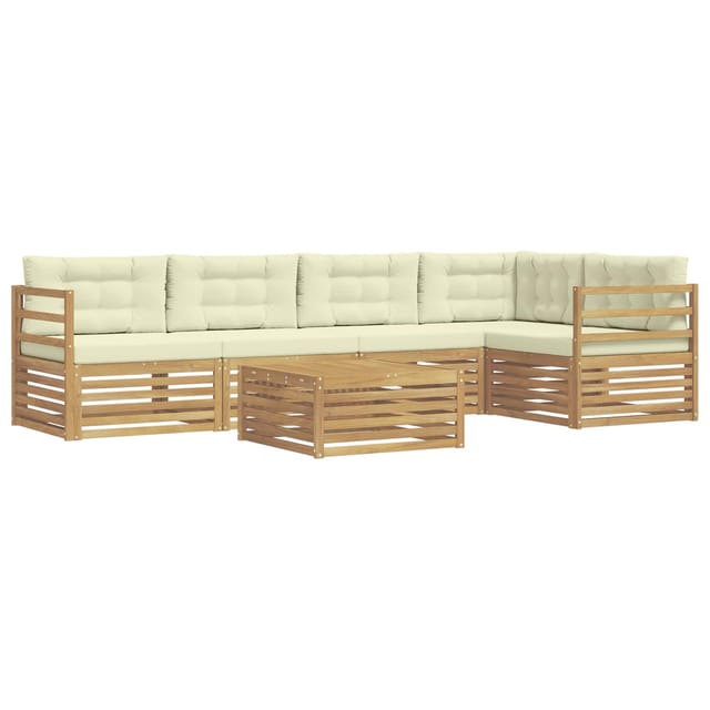 vidaXL Outdoor-Sofagarnitur mit Kissen 6 Stk Weiß und Creme Polyester 3390505