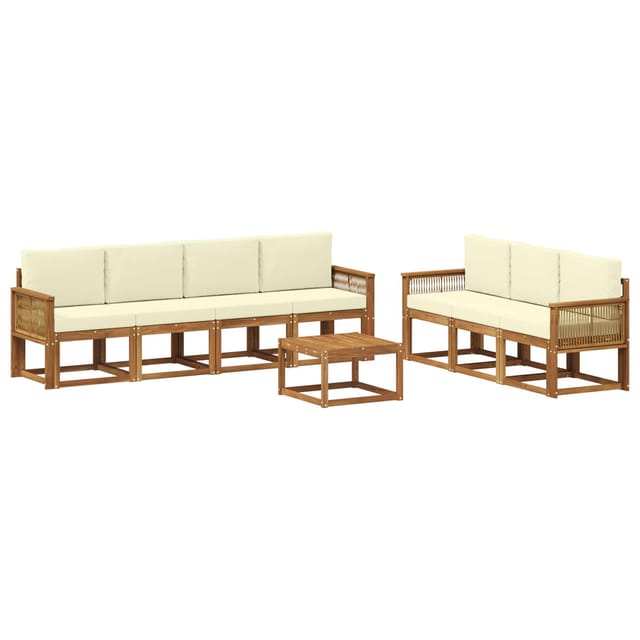 vidaXL Outdoor-Sofagarnitur mit Kissen 8 Stk Natur und Creme Polyester 3385056