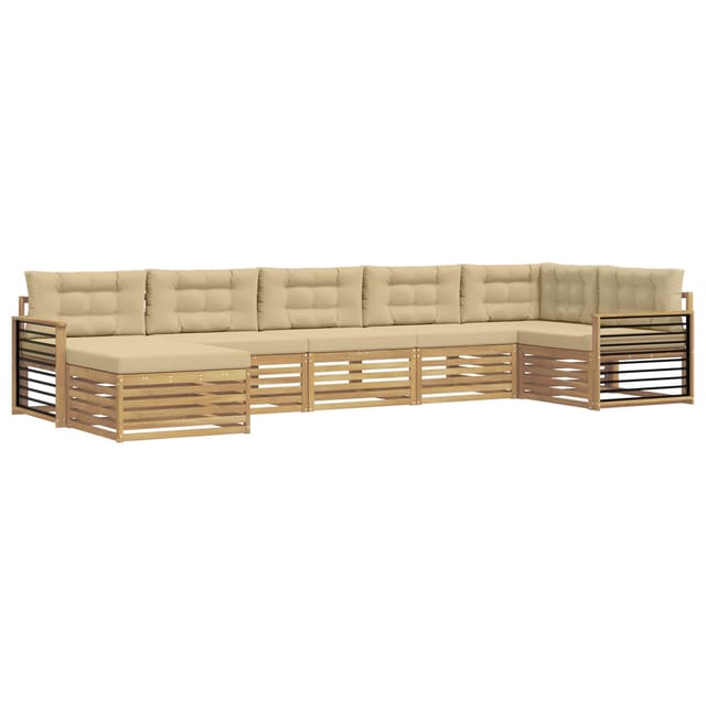 vidaXL Outdoor-Sofagarnitur mit Kissen 7 Stk Weiß und Beige 3390858