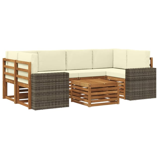 vidaXL Outdoor-Sofagarnitur 7 Stk Natur und Creme Massivholz Akazie 3384096