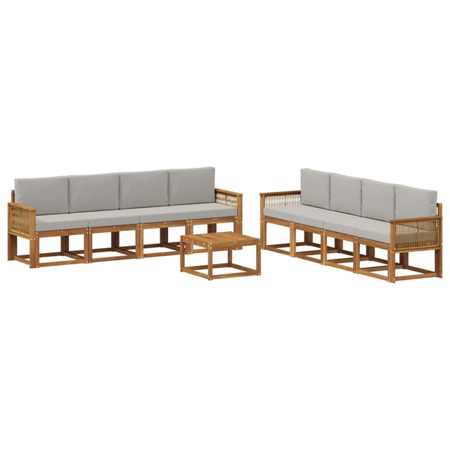 vidaXL Outdoor-Sofagarnitur 9 Stk Natur und Hellgrau Polyester 3385097