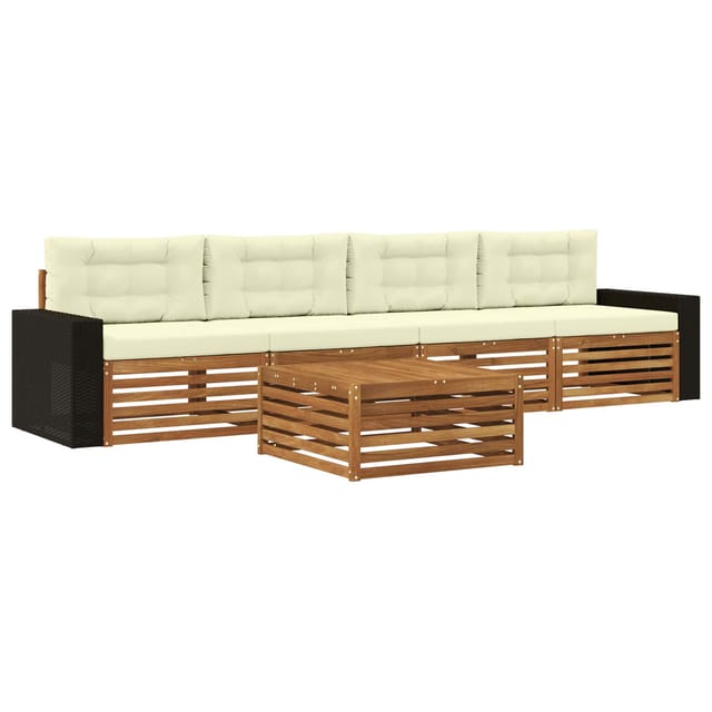 vidaXL Outdoor-Sofagarnitur 5 Stk Natur und Creme Massivholz Akazie 3383003