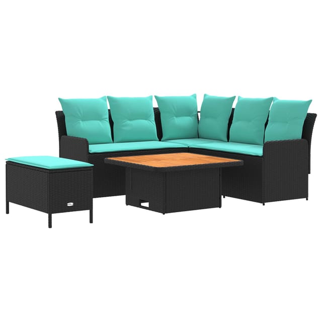 vidaXL Möbelsets mit Kissen 5 Stk Schwarz und Türkis PE-Rattan 3422208
