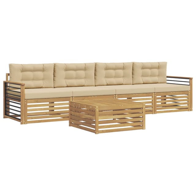 vidaXL Outdoor-Sofagarnitur 5 Stk Weiß und Beige Massivholz Akazie 3390018