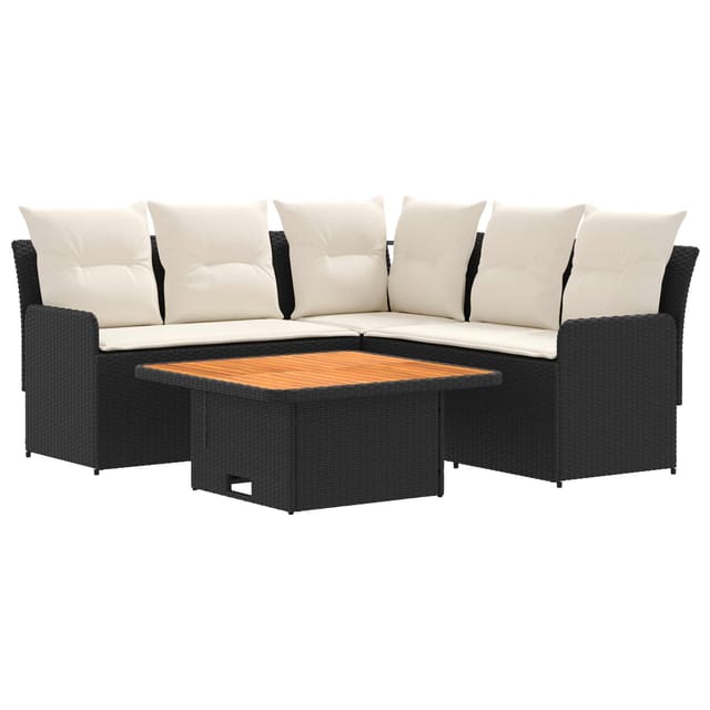 vidaXL Möbelsets mit Kissen 4 Stk Schwarz und Creme PE-Rattan 3422175