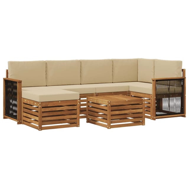 vidaXL Ecksofa Set 6 Stk Natur Massives Akazienholz und Polyester 3384594