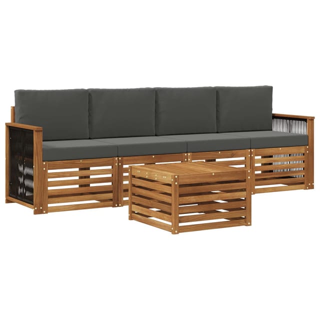 vidaXL Outdoor-Sofagarnitur mit Kissen 5 Stk Natur und Anthrazit 3383993