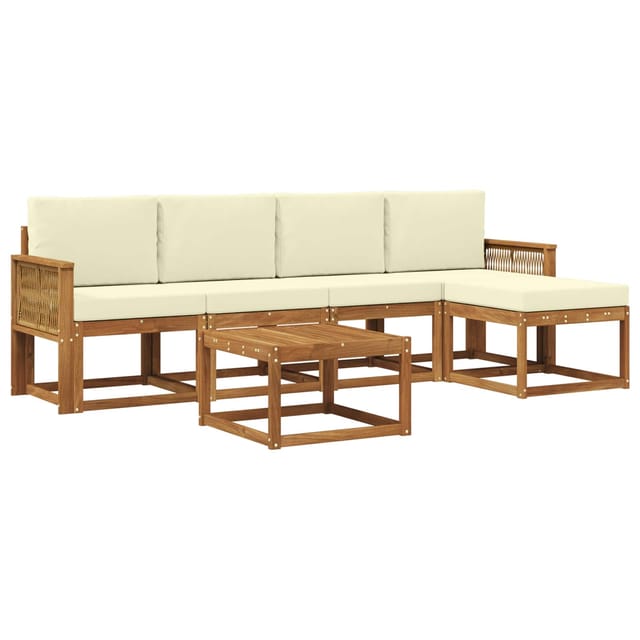 vidaXL Outdoor-Sofagarnitur mit Kissen 6 Stk Natur und Creme Polyester 3385156
