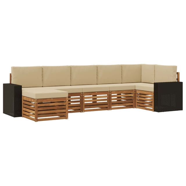 vidaXL Ecksofa Set mit Kissen 7 Stk Natur und Beige Massivholz Akazie 3384634