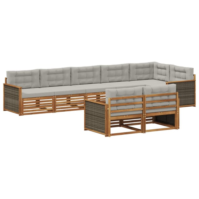 vidaXL Outdoor-Sofagarnitur mit Kissen 8 Stk Natur und Hellgrau 3383499