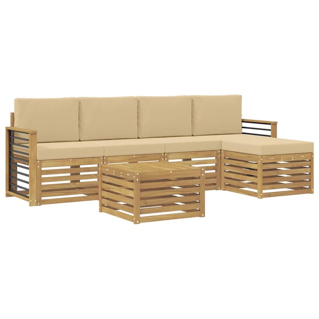 vidaXL Outdoor-Sofagarnitur mit Kissen 6 Stk Weiß und Beige Polyester 3391728
