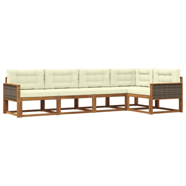 vidaXL Outdoor-Sofagarnitur mit Kissen 5 Stk Natur und Creme 3382558