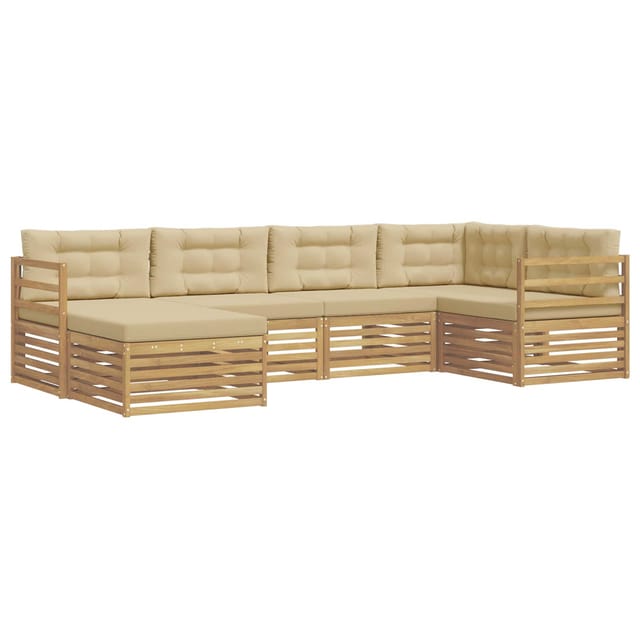 vidaXL Outdoor-Sofagarnitur mit Kissen 6 Stk Weiß und Beige Polyester 3390748