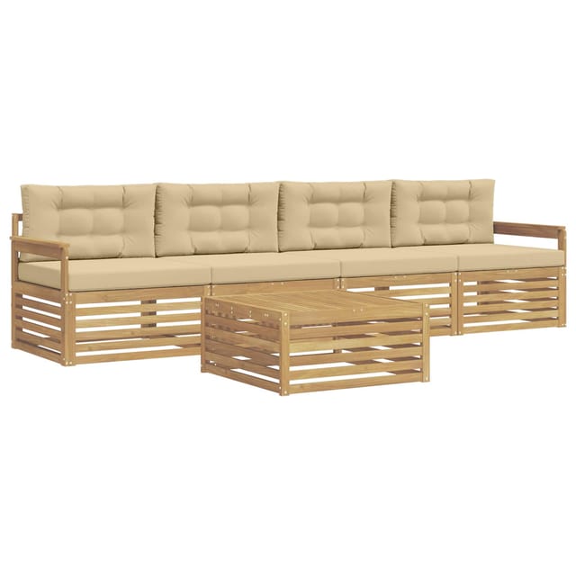vidaXL Outdoor-Sofagarnitur 5 Stk Weiß und Beige Massivholz Akazie 3389993