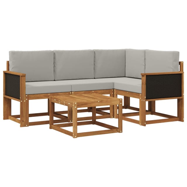 vidaXL Outdoor-Sofagarnitur 5 Stk Natur und Hellgrau Polyester 3385182