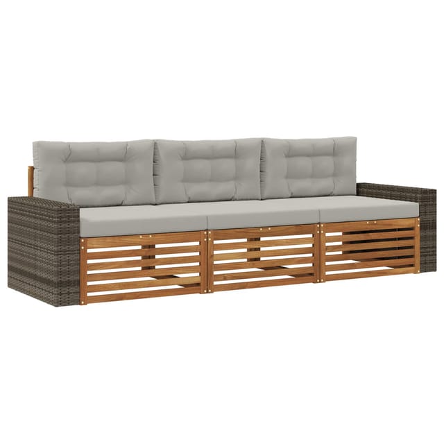 vidaXL Outdoor-Sofagarnitur 3 Stk Natur und Hellgrau Polyester 3382979