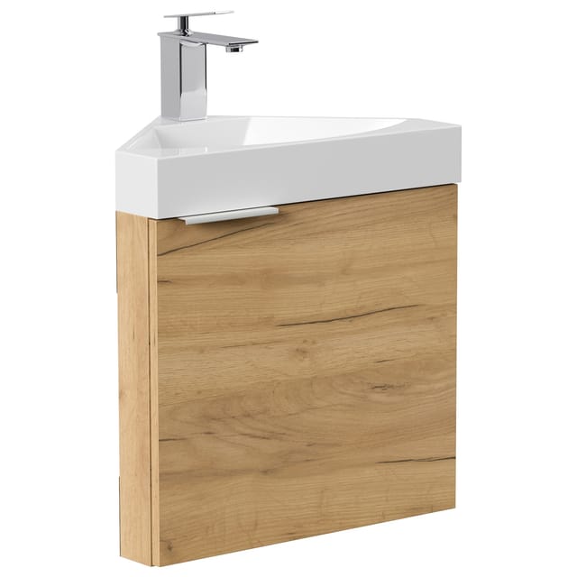 Posseik Eckbadmöbel Delta Slimline für Gäste-WC SoftClose Eiche Gold