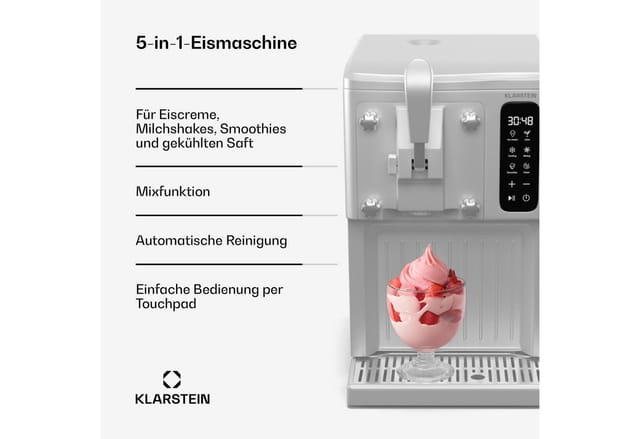 SweetSwirl Eismaschine Eiscreme, Smoothies und Milkshakes automatische Reinigung Weiß