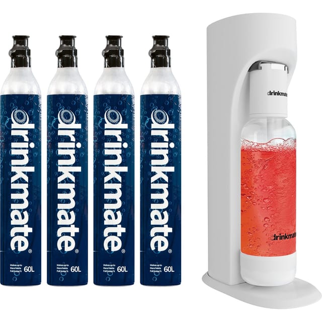 Drinkmate OmniFizz Sprudelwasser- und Sodabereiter, mit vier 425g CO2-Flaschen, Klassisches Weiß