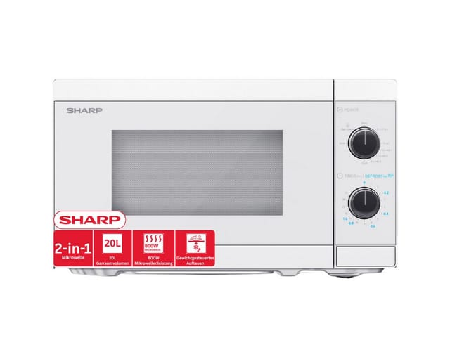 Sharp Mikrowelle YC-MG01E-C mit Grill 20L, Kristallweiß, 800W Mikrowelle, 1000W Grill
