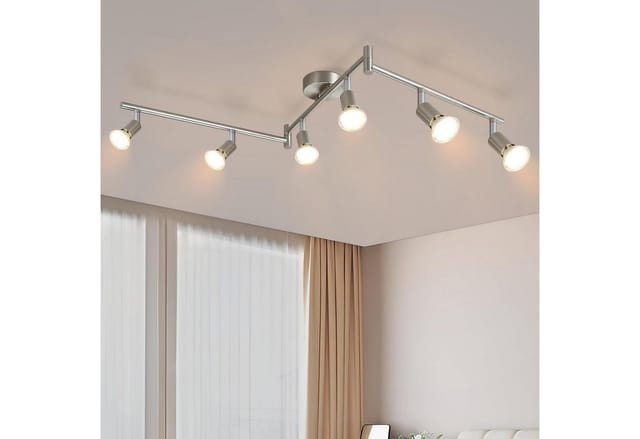 ZMH 6 Flammig - Deckenleuchte Modern Deckenstrahler GU10 Wohnzimmer, Einfasche Installtion, ohne Leuchtmittel, 350°Drehbar Spot Edelstahl Decke innen