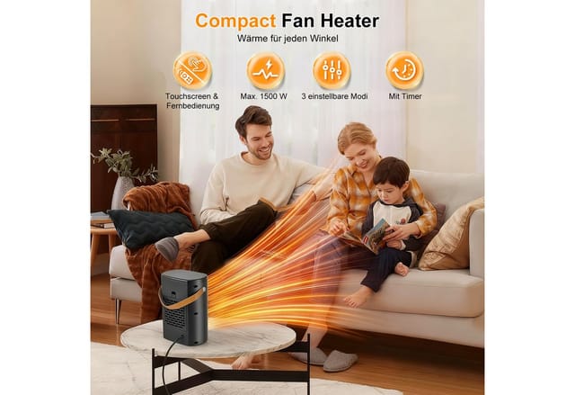 AIMAX Heizlüfter mit Fernbedienung 3 Heizmodi 1500W 12H Timer 70°Oszillation, PTC Heizlüfter Energiesparend Überhitzungs- & Kippschutz