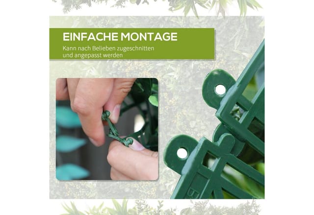 Outsunny Zierzaun Mehrblättriges Design Heckenpflanze für Garten Outdoor Dekor, (Sichtschutz, 12-St., Pflanzenwand), 50cm x 50cm x 7cm, UV-Schutz