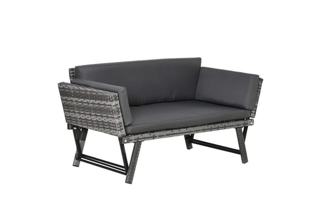 Outsunny Gartensofa 2 Sitzer Loungesofa, Gartenbank, Gartenliege, klappbar Armlehnen, Gartenmöbel 1 Teile, für Garten, Balkon, Grau