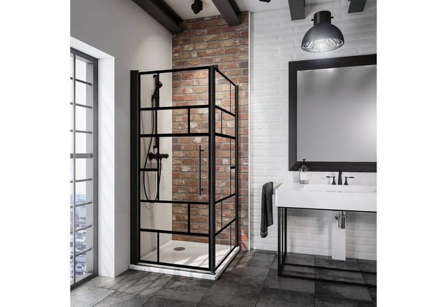 Schulte Eckdusche Alexa Style 2.0, BxT: 80x80 cm, Sicherheitsglas, Dekor Atelier 1 schwarz Drehtür Seitenwand 192 cm