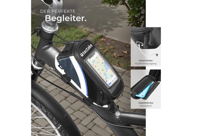 tectake Fahrradtasche fahrradtasche set georg mit gepäckträgertasche und rahmentasche (fahrradtasche GEORG, in schwarz/blau), wasserabweisendes oxford-gewebe