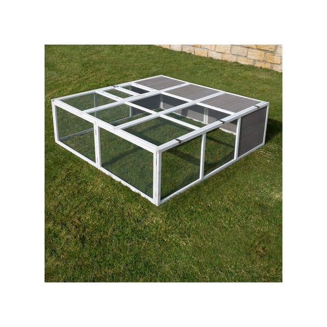 MyAnimal Hasenstall MH-06 Freilaufgehege, Kaninchenstall XXL, mit Unterstand, Simple-Fold, Vollholz (Grau)