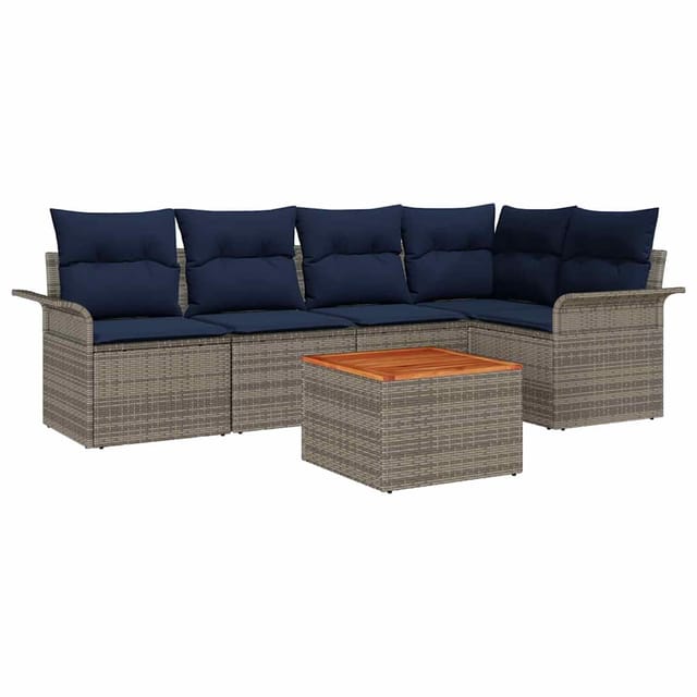 Gartensofa-set Mit Kissen 6 Pcs Grau Poly-rattan Vidaxl