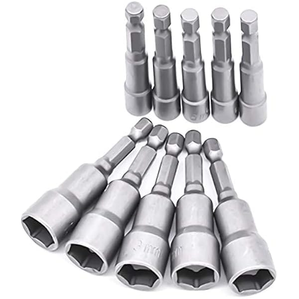 10er Set Magnete Sechskant Stecknuss, 6-19mm Steckschlüssel, Anschrauben Schraubenschlüssel Für Bohrer (chrom Vanadium Stahl)