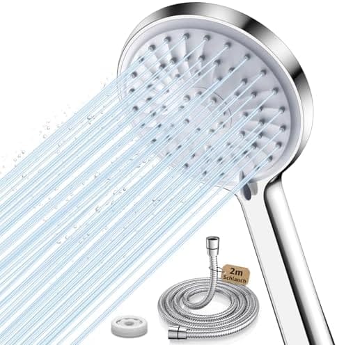 Duschkopf Wassersparend 【wasserersparnis 49%】𝟱 Strahlarten Mit 𝟮m Premium Schlauch Aus Edelstahl & 9.5l/min Durchflussbegrenzer Hochdruck Duschbrause Wasserdrucks Erhöhung 200%