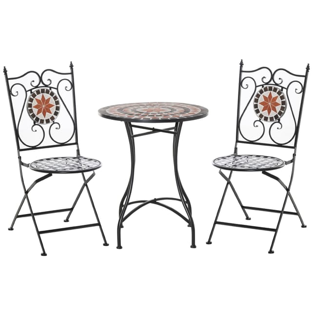 Gartenset Balkonmöbel Set Für 2 Personen Mosaiktisch 2 Faltbare Stühle Metall Mehrfarbig