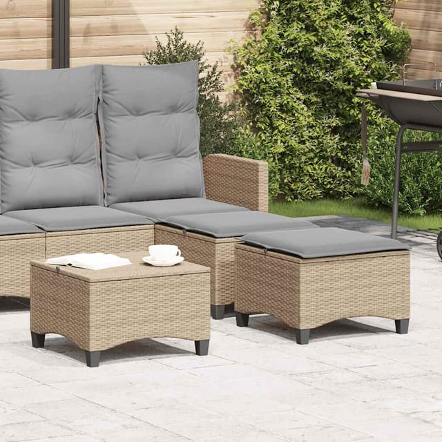 Gartenhocker Mit Kissen 2 Stk. Beige 55x55x36 Cm Poly Rattan