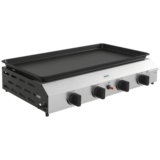 Gasgrillplatte Aus Emailliertem Edelstahl Mit 4 Brennern, 9,6 Kw, Antihaftbeschichtung, Große Kochfläche 73 X 34 Cm, Tragbar, Ideal Für Grillabende Im Freien, Camping Und Terrassen.